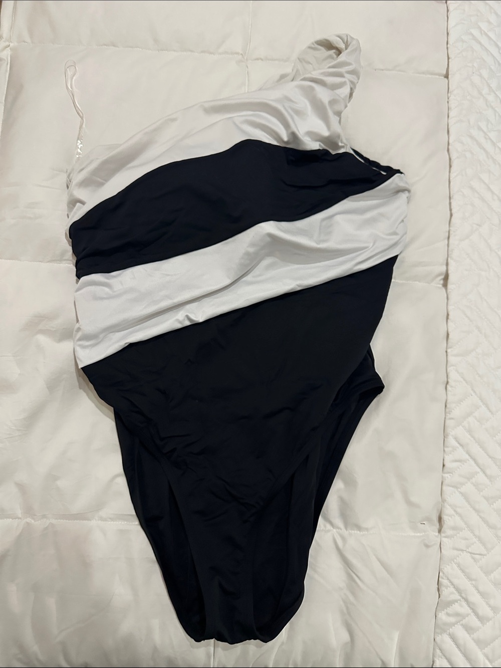 One-Shoulder Black and White Swimsuit